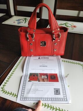 Authentic MCM Red Milano Studded Tote